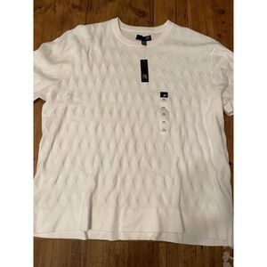 JF J Ferrar Mens Textured Knit Short Sleeve Crew Neck Sweater Top XXL White